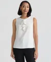 Kasper Ruffle Front Georgette Top In White