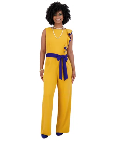 Kasper Women's Ruffle-shoulder Sleeveless Jumpsuit In Gold