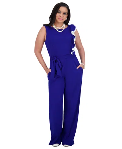 Kasper Women's Ruffle-shoulder Sleeveless Jumpsuit In Royal