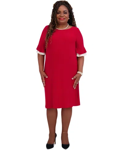 Kasper Women's Ruffle-sleeve Shift Dress, Regular & Plus Size In Crimson Cream