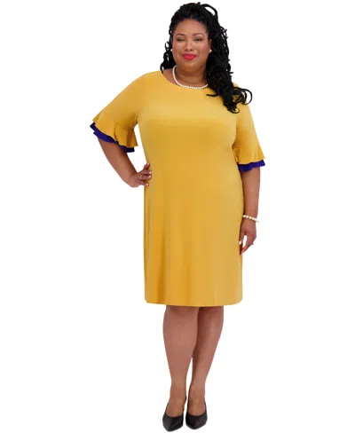 Kasper Women's Ruffle-sleeve Shift Dress, Regular & Plus Size In Gold Signature,royal Signature