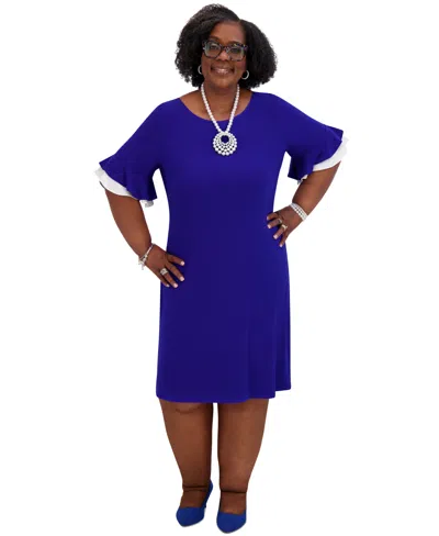 Kasper Women's Ruffle-sleeve Shift Dress, Regular & Plus Size In Royal Signature,white