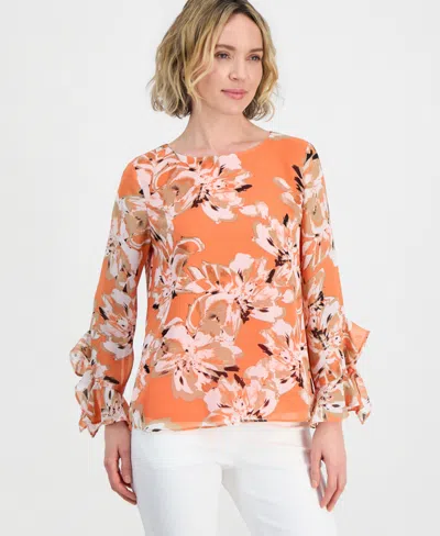 Kasper Women's Ruffle-cuff Long-sleeve Top In Orange