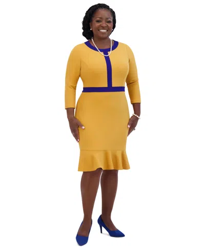 Kasper Women's Ruffled-hem 3/4-sleeve Contrast-trim Dress In Gold Sig,r