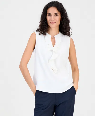 Kasper Women's Ruffled Split-neck Sleeveless Blouse In White