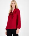 Kasper Women's Ruffled Tie-front Long-sleeve Blouse In Red