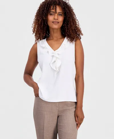 Kasper Women's Ruffled V-neck Sleeveless Top, Regular & Petite In White