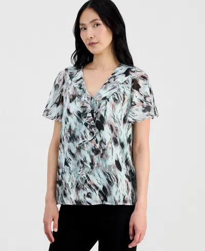 Kasper Women's Ruffle-front Flutter-sleeve Blouse In Black