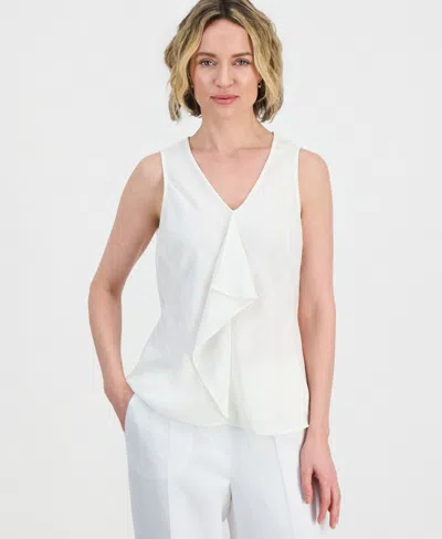 Kasper Women's Ruffle-front Sleeveless Top In White