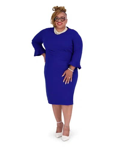 Kasper Women's Ruffle-sleeve Sheath Knee-length Dress In Blue