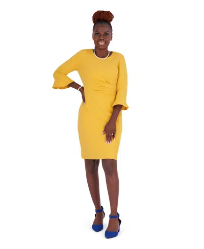 Kasper Women's Ruffle-sleeve Sheath Knee-length Dress In Yellow
