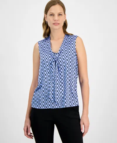 Kasper Women's Satin Sleeveless Tie-neck Blouse In California Sky,black