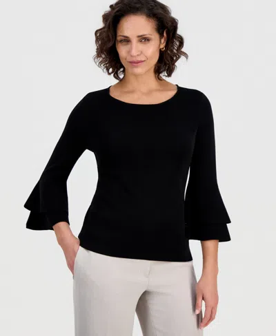 Kasper Women's Scoop-neck Flare-sleeve Sweater In Black
