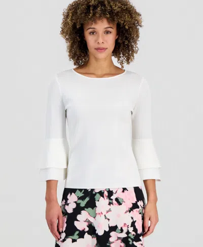 Kasper Women's Scoop-neck Flare-sleeve Sweater In White