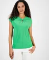 Kasper Plus Size Sleeveless Pleat-neck Keyhole Top In Apple Green