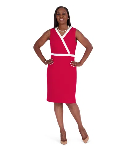 Kasper Women's Scuba Crepe V-neck Sheath Dress With Colorblocked Trim In Red