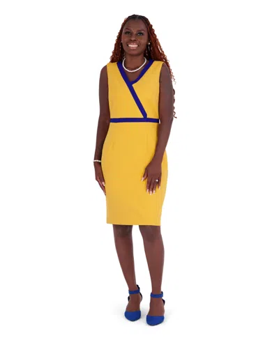 Kasper Women's Scuba Crepe V-neck Sheath Dress With Colorblocked Trim In Yellow