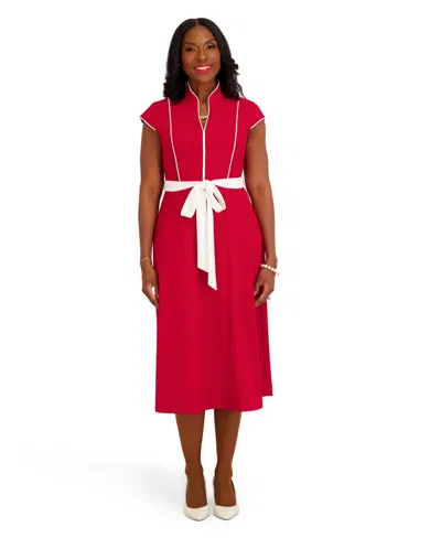 Kasper Women's Seam Bodice V-neck Dress In Red