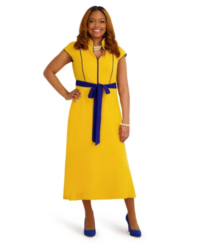 Kasper Women's Seam Bodice V-neck Dress In Yellow