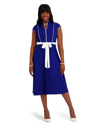 Kasper Women's Seam Bodice V-neck Dress In Royal Signature,white