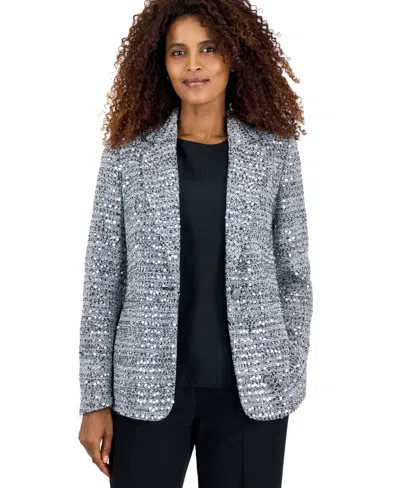KASPER WOMEN'S SEQUIN ONE BUTTON WELT POCKET BLAZER