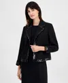 Kasper Petites Womens Sequined Polyester Open-front Blazer In Black