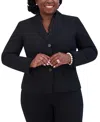 Kasper Plus Size Collarless Open-front Cardigan Jacket In Black