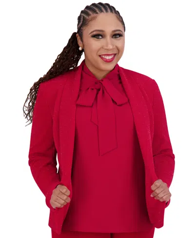 Kasper Women's Shawl-collar Long-sleeve Glitter Jacket In Crimson