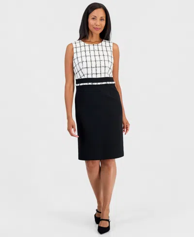 Kasper Women's Sheath Sleeveless Tweed-texture Dress In Black