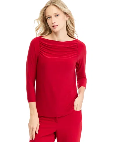 Kasper Women's Shirred 3/4-sleeve Boat Neck Blouse In Red