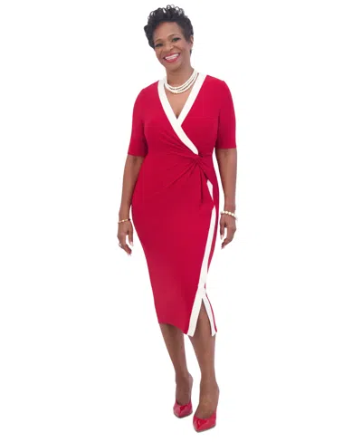 Kasper Women's Short-sleeve Side-twist Dress In Crimson,cream