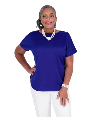 Kasper Women's Short-sleeve Boat-neck Blouse In Blue