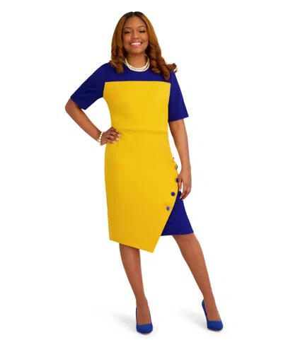 Kasper Women's Short-sleeve Crewneck Colorblocked Midi Dress In Multi