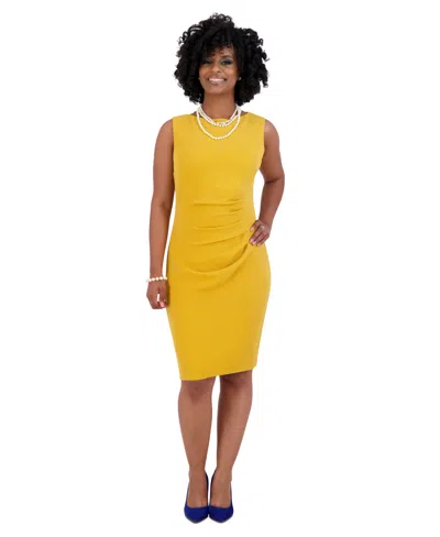 Kasper Women's Side-pleated Sleeveless Sheath Dress In Gold