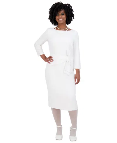 Kasper Women's Side-tie 3/4-sleeve Crepe Dress In White