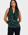Kasper Plus Size Knot Front Printed Blouse In Multi