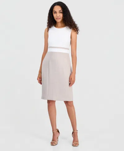 Kasper Women's Sleeveless Colorblocked Sheath Dress, Regular & Petite In Lily White,summer Straw