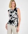 Kasper Plus Size Printed Cap-sleeve Blouse In Black