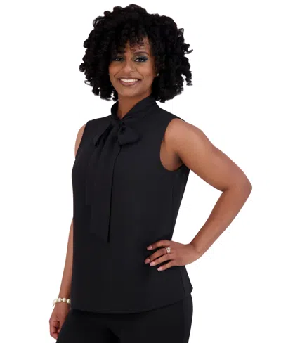 Kasper Women's Sleeveless High-neck Bow Blouse In Blk