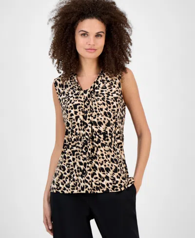 KASPER WOMEN'S SLEEVELESS KNOT FRONT JERSEY TOP, REGULAR & PETITE