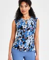 Kasper Womens Printed Polyester Pullover Top In Black,blue Heron Multi