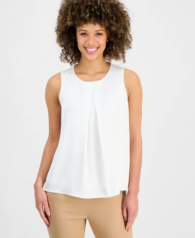 Kasper Women's Sleeveless Pleated Satin Top In White