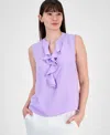 Kasper Sleeveless Ruffle Neck Top In Lavender Mist