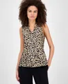 Kasper Women's Sleeveless Tie-neck Top, Regular & Petite In Animal Print