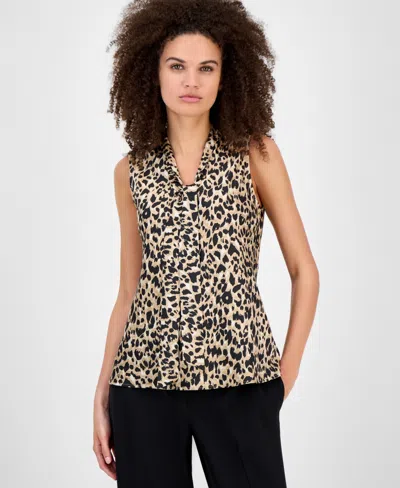 Kasper Women's Sleeveless Tie-neck Top, Regular & Petite In Animal Print