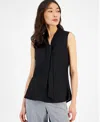 Kasper Plus Size Tie-neck Sleeveless Top In Black
