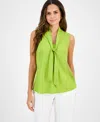 Kasper Tie Front Sleeveless Crepe Top In Green