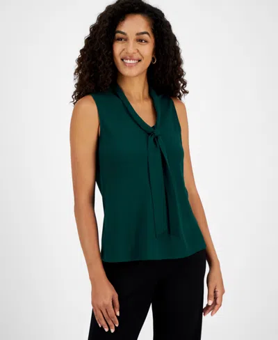 Kasper Women's Sleeveless Tie-neck Top, Regular And Petite Sizes In Evergreen