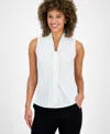 Kasper Plus Size Embellished Tie-front Sleeveless Top In White