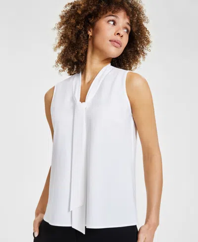 Kasper Women's Sleeveless Tie-neck Top, Regular & Petite In White